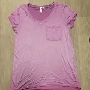 Cable & Gauge Women's Pink V-Neck Sheer Lightweight Pocket Tee Sz S|P